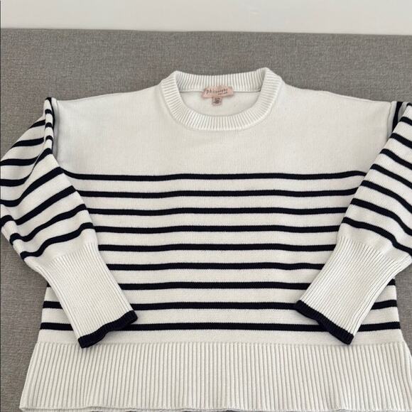 Philosophy White and Black Crew Neck Sweater with Classic Stripes - Picture 1 of 6